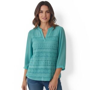 Zac & Rachel Aqua Lace Sheer Women’s Dress Blouse
